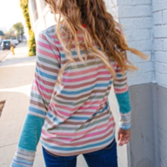Sugarfox Small Colorful Striped Fitted Top - Picture 2 of 2